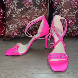 Vince Camuto hot pink studded leather strap heels. Size 9.5 New, never worn